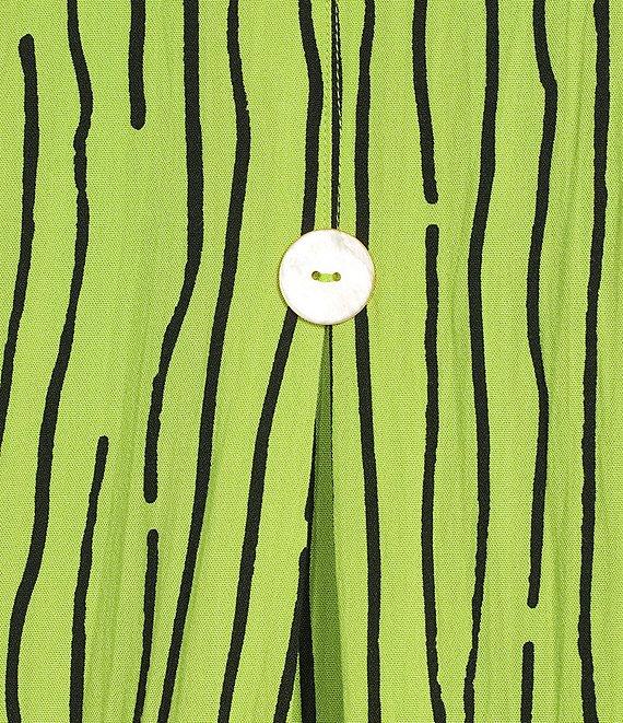 Ali Miles Plus Size Crinkle Woven Abstract Stripe Wire Collar 3/4 Sleeve Button-Front Tunic Product Image