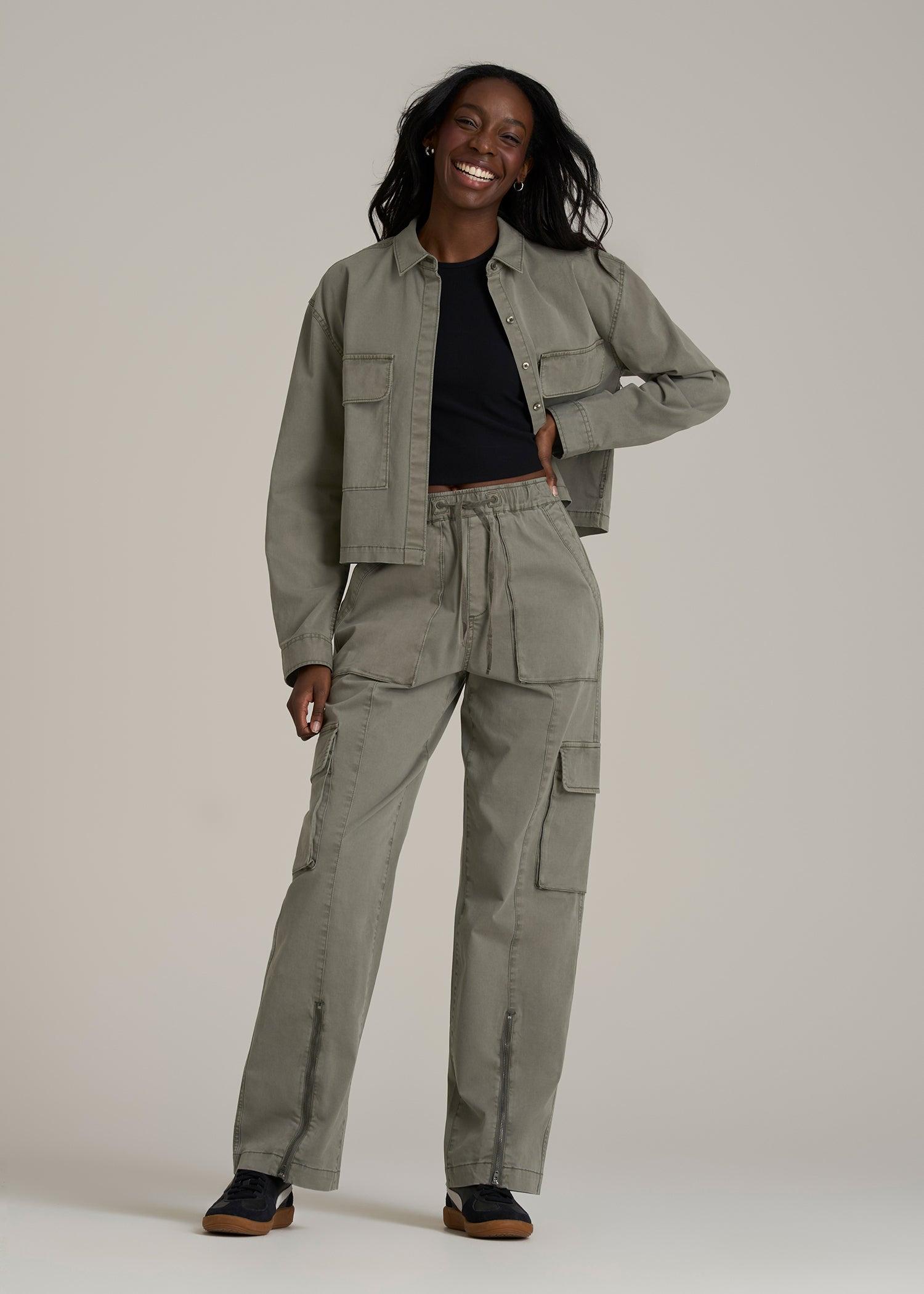 Garment Dyed Utility Shirt for Tall Women in Camper Green Female Product Image