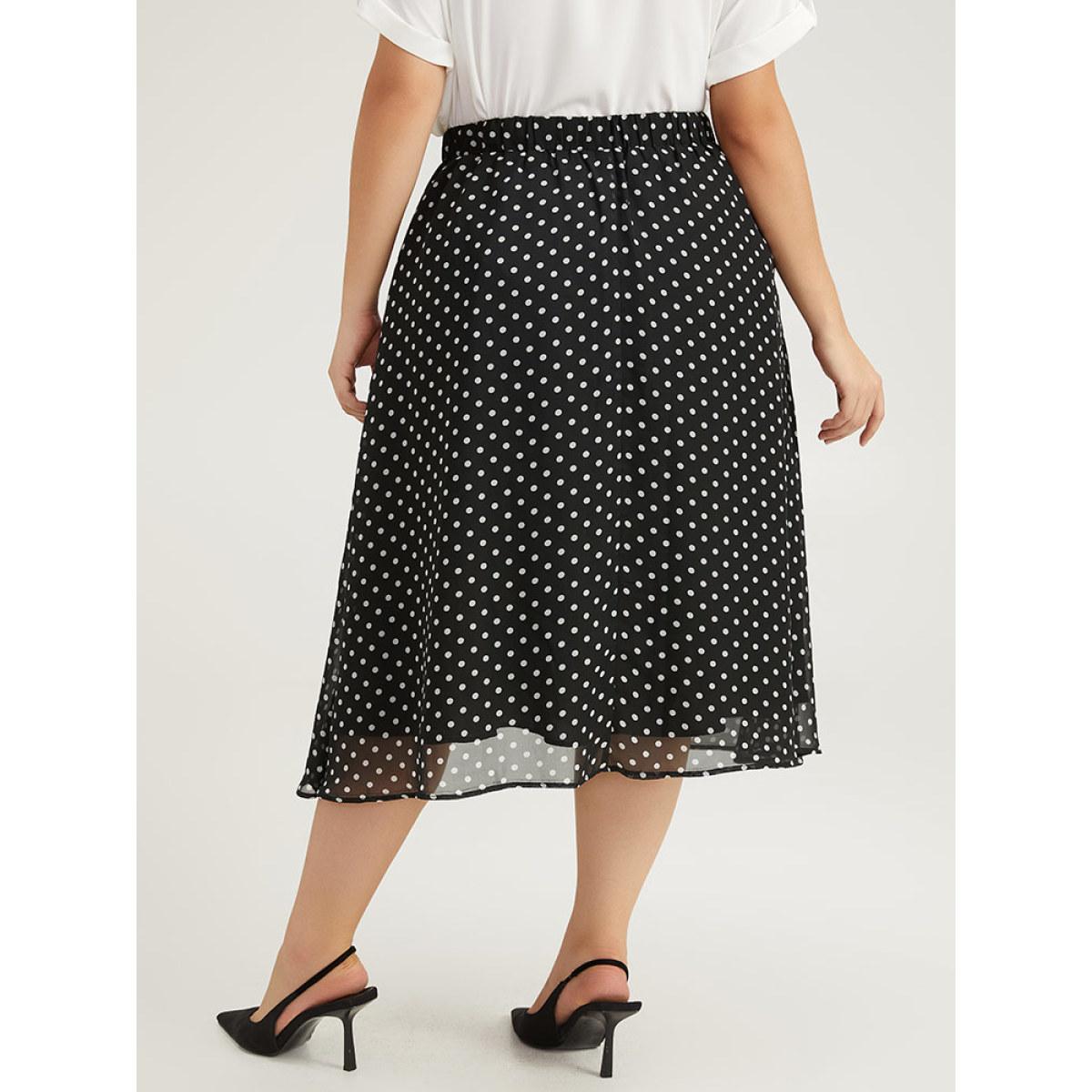 Plus Size Polka Dot Pocket Mesh Elastic Waist Skirt Women Black Office Lined No stretch Pocket Work Skirts BloomChic 26/4X Product Image