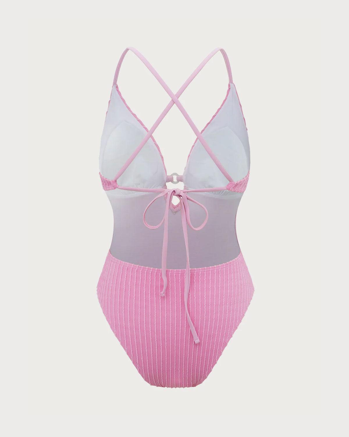 Pink Textured Cutout One-Piece Swimsuit Product Image