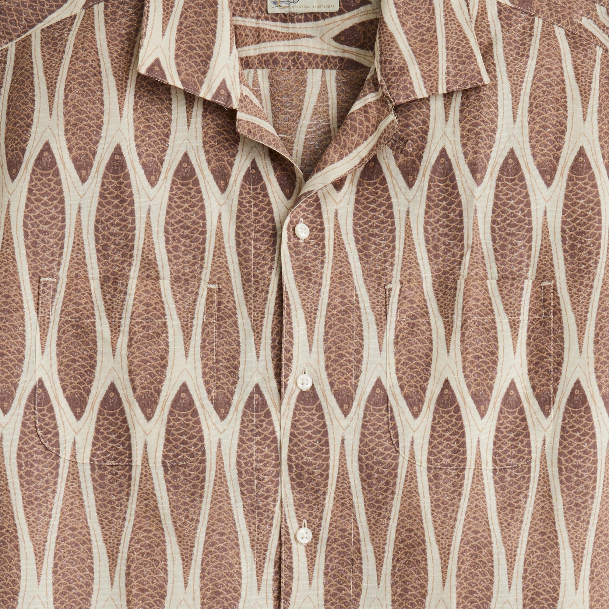 Short-sleeve slub cotton-linen blend camp-collar shirt in print Product Image