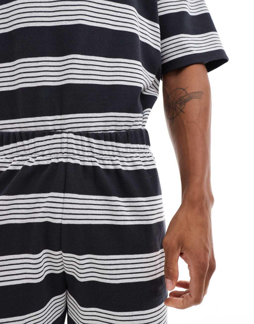 ASOS DESIGN pajama set with T-shirt and shorts in black stripe Product Image