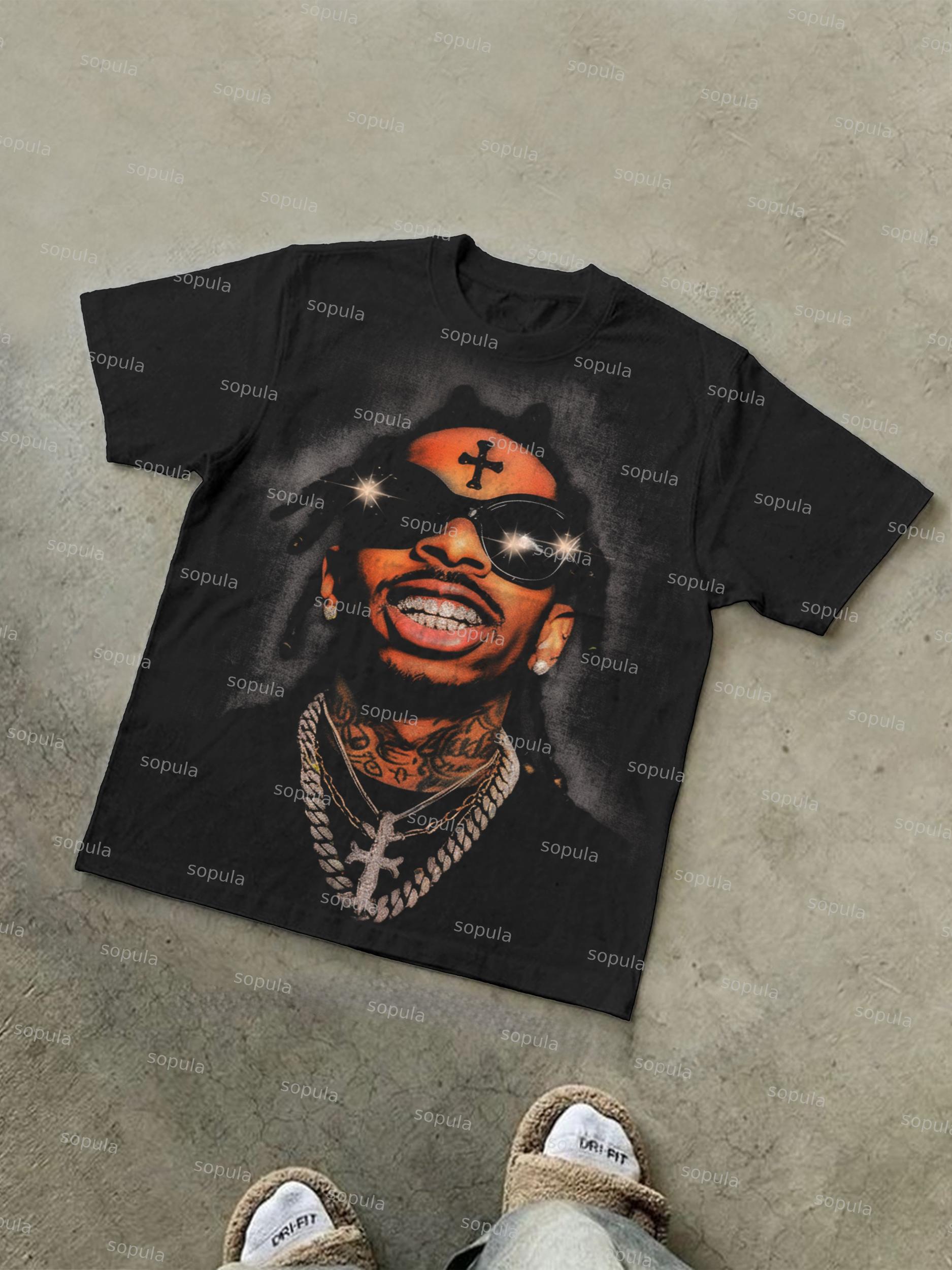 Men's Rich Street Portrait Rap Graphic Cotton T-shirt Product Image