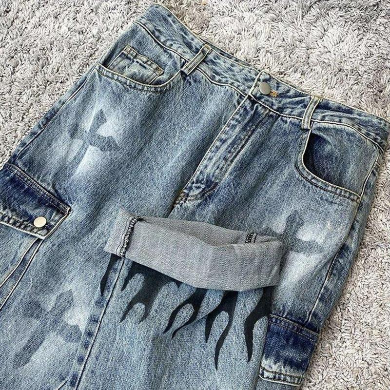 Sopula Men's Vintage Wash Cross Cargo Boyfriend Street Jeans Product Image