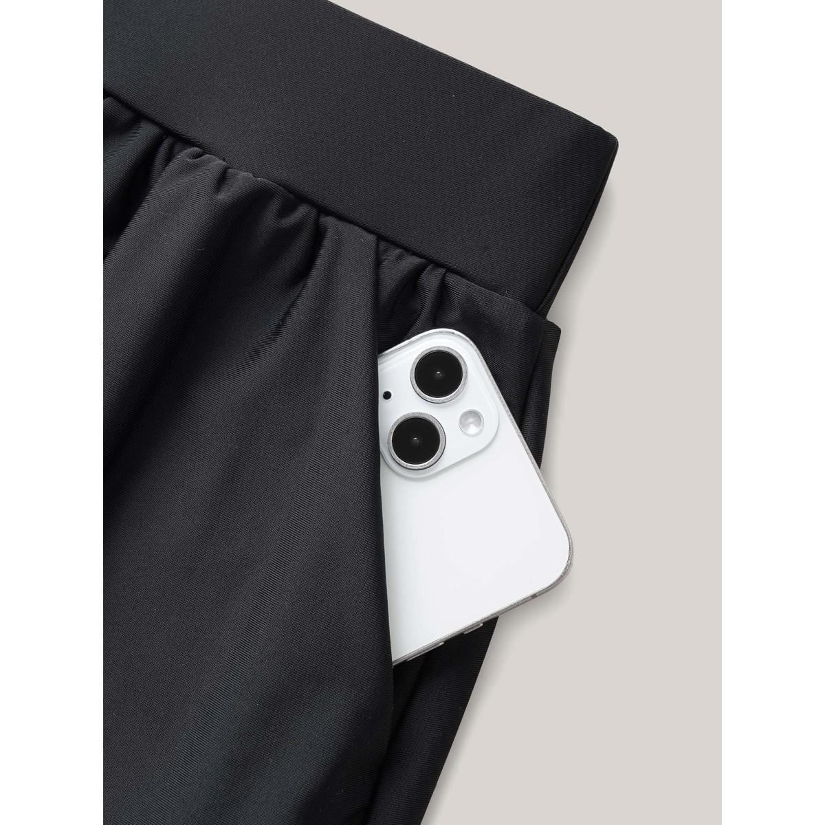 Plus Size High Waisted Pockets Solid Pleated Swim Bottom Women's Swimwear Black Resort Gathered High stretch Bodycon High Rise Slanted pocket Curve Swim Bottoms BloomChic 28/5X Product Image