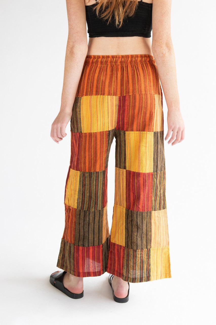 Orange Striped Wide Leg Patchwork Pants Product Image