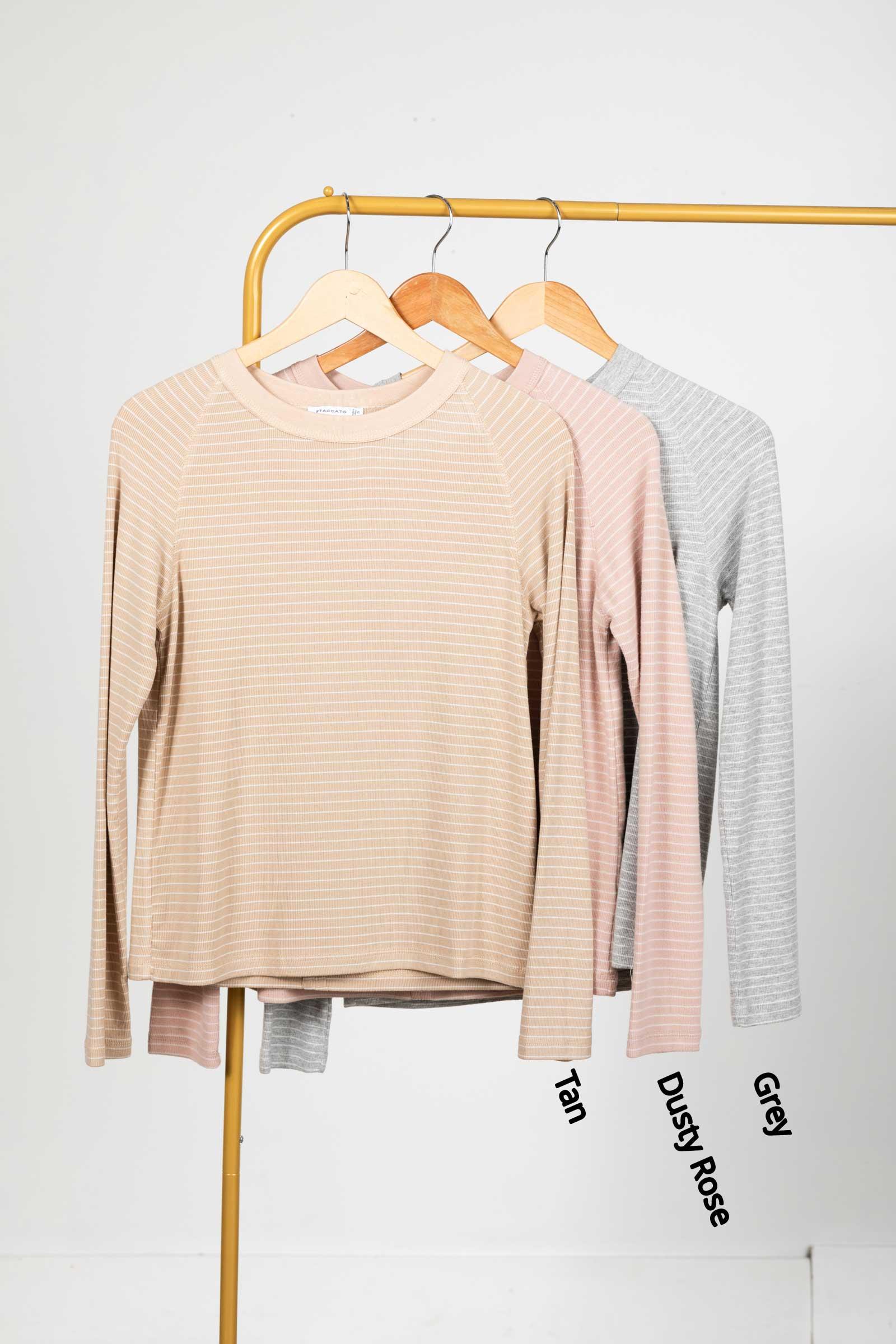 Stripe Rib Jersey Raglan Knit Long Sleeve Top Product Image