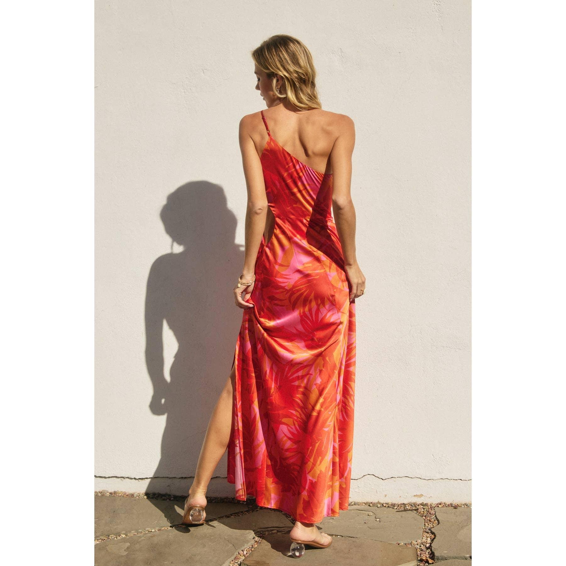 Sunset Lover One Shoulder Ruched Maxi Dress Product Image