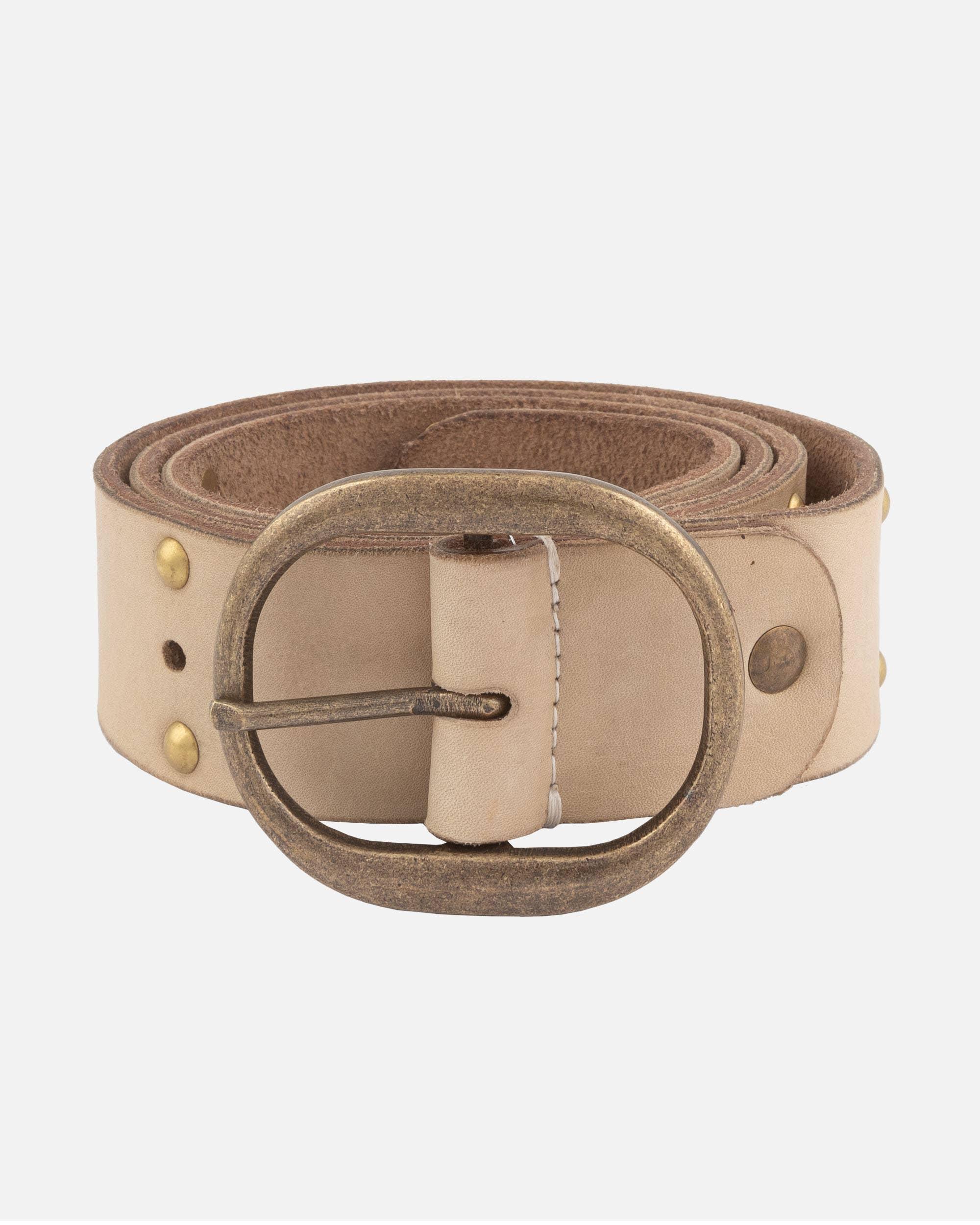 Devi | Antique Brass-Accented Leather Belt: Creme Product Image