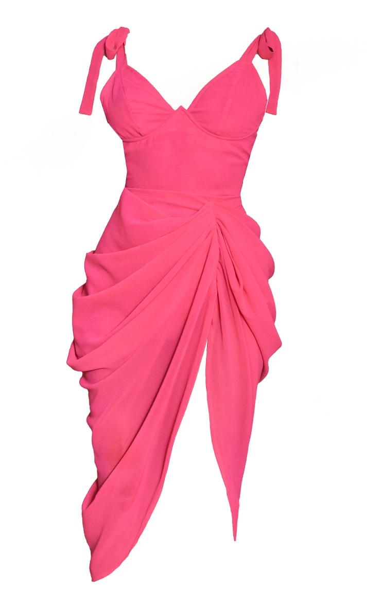 Hot Pink Underwire Detail Draped Midi Dress Product Image