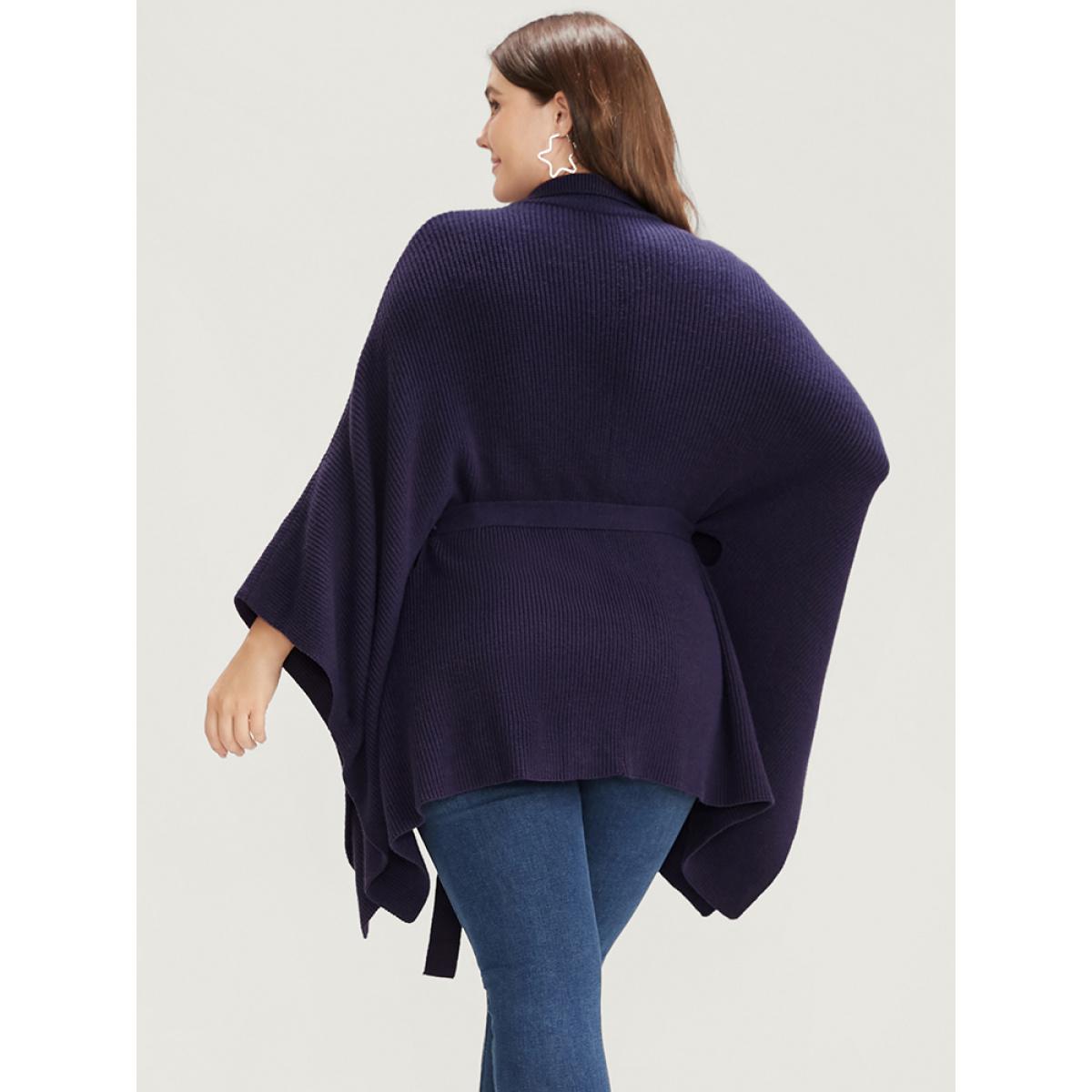 Plus Size Soft Pointelle Knit Dolman Sleeve Belted Zipper Knit Top Eggplant Women Casual Loose Cap Sleeve Mock Neck Dailywear Pullovers BloomChic 26/4X Product Image