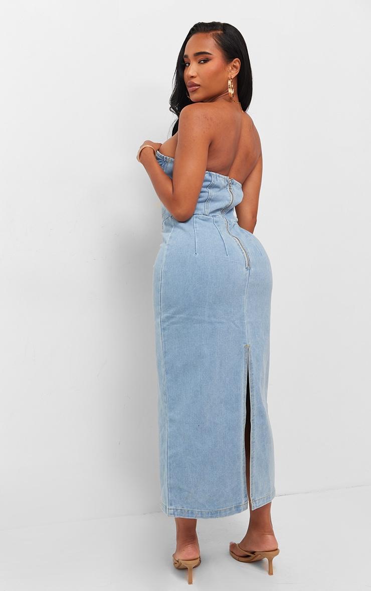 Shape Light Blue Denim Seam Detail Bandeau Maxi Dress Product Image