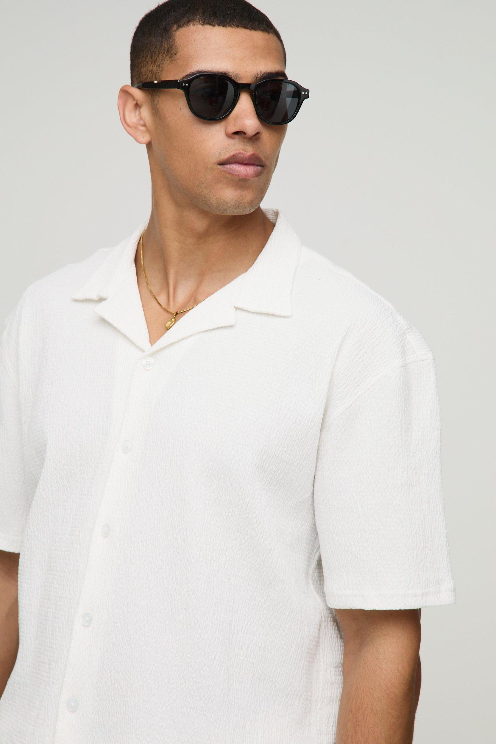 Oversized Boxy Seersucker Crinkle Shirt & Short Set | boohooMAN USA Product Image