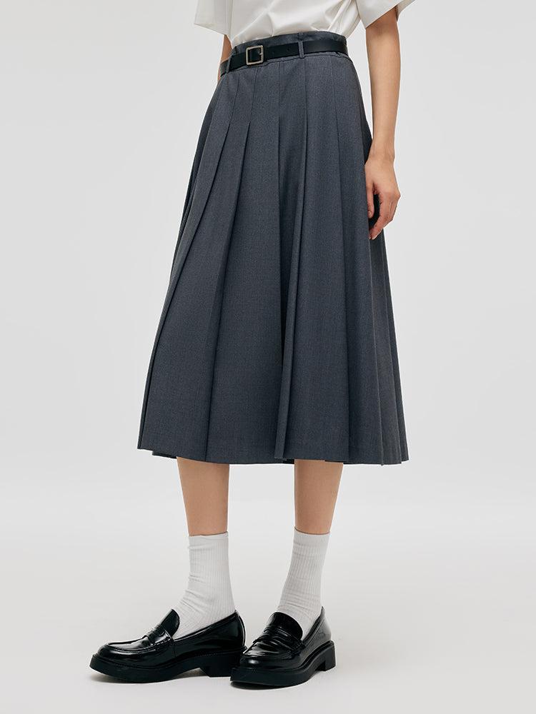 A-Line Women Pleated Skirt With Belt Product Image