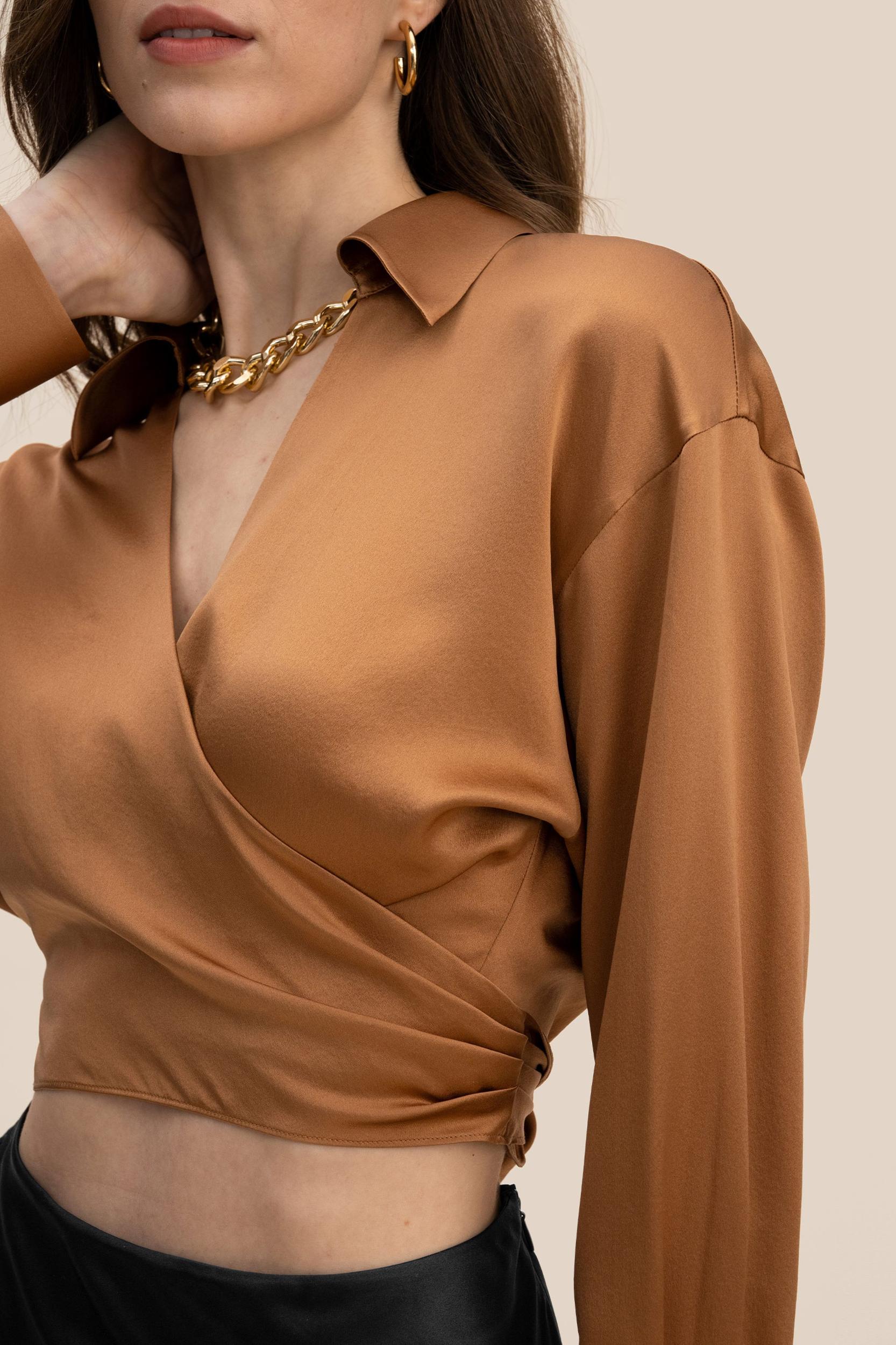 Wrapover Cropped Shirt Product Image