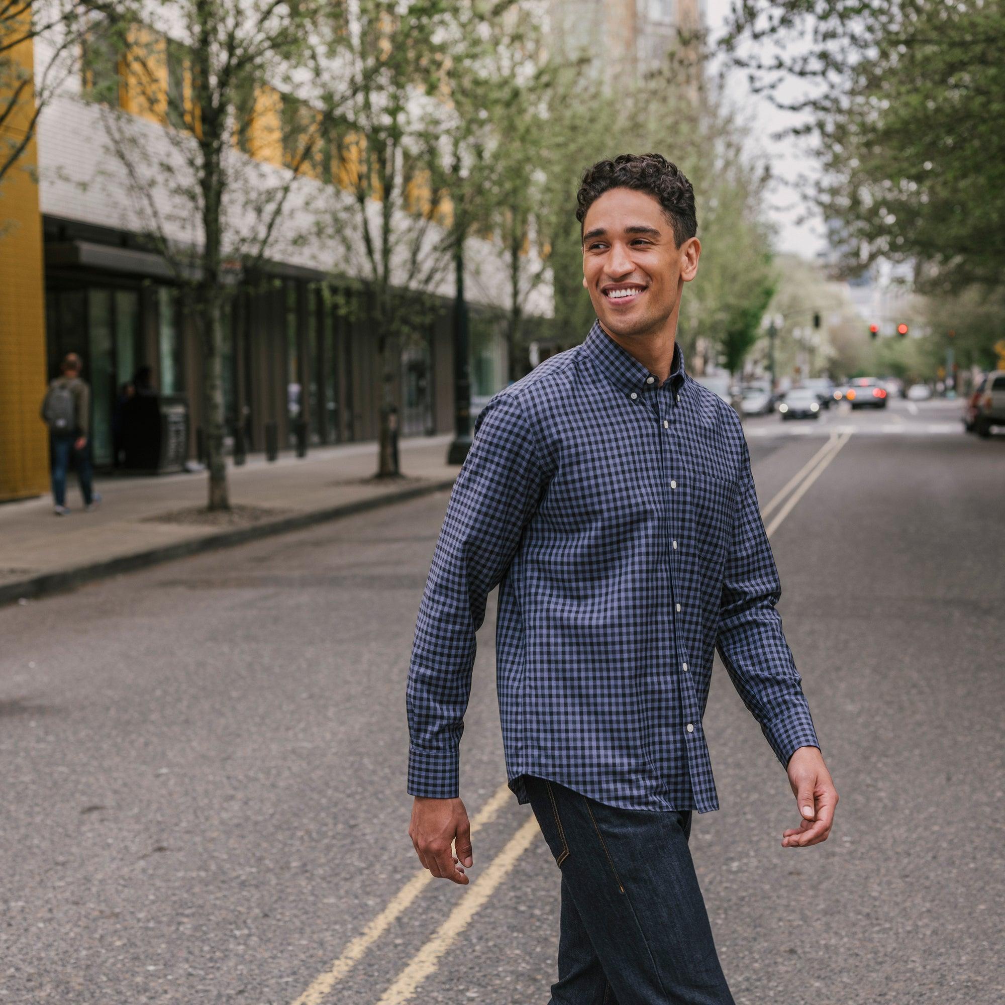 Merino Wool Button-Down Shirt | Green/Blue Plaid Product Image