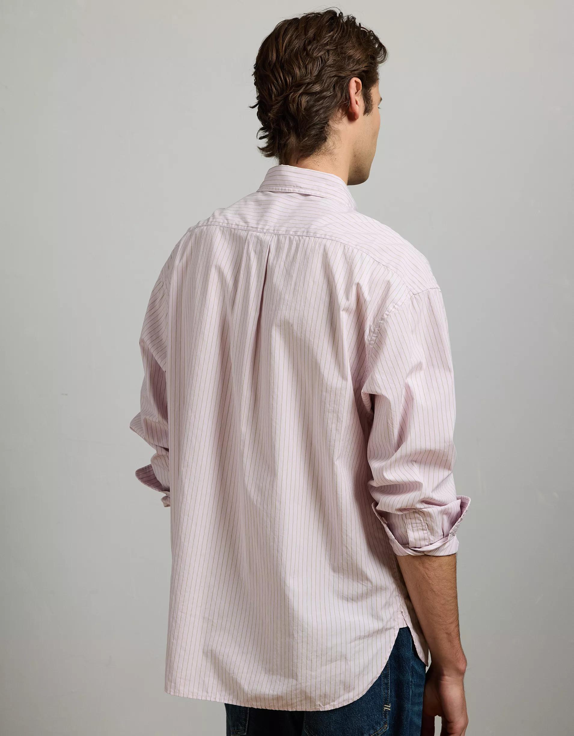 AE77 Premium Relaxed Striped Poplin Button-Up Shirt Product Image