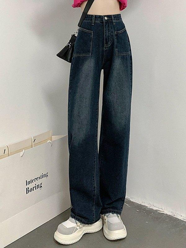 Vintage Wash Pocket Boyfriend Jeans Product Image