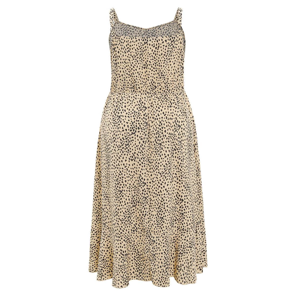 Plus Size Leopard Print Flutter Hem Pocket Adjustable Straps Cami Dress Multicolor Women Elegant Adjustable Straps V-neck Sleeveless Curvy Midi Dress BloomChic 28/5X Product Image