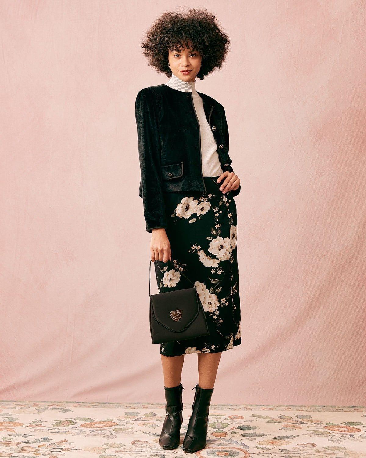 The Black Crew Neck Velvet Jacket Product Image