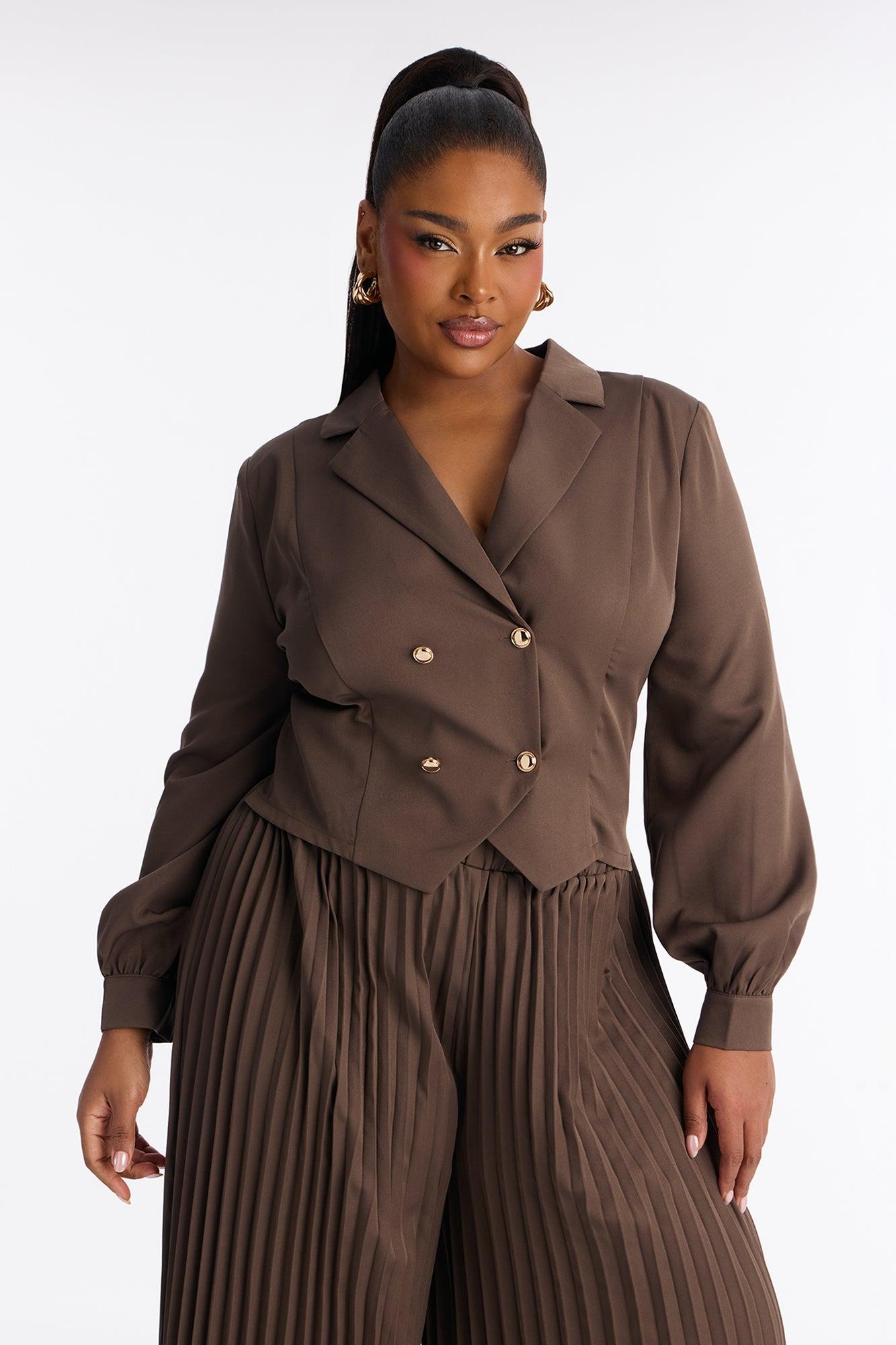 Office Ready Pleated Wide Leg Jumpsuit - Brown Female Product Image