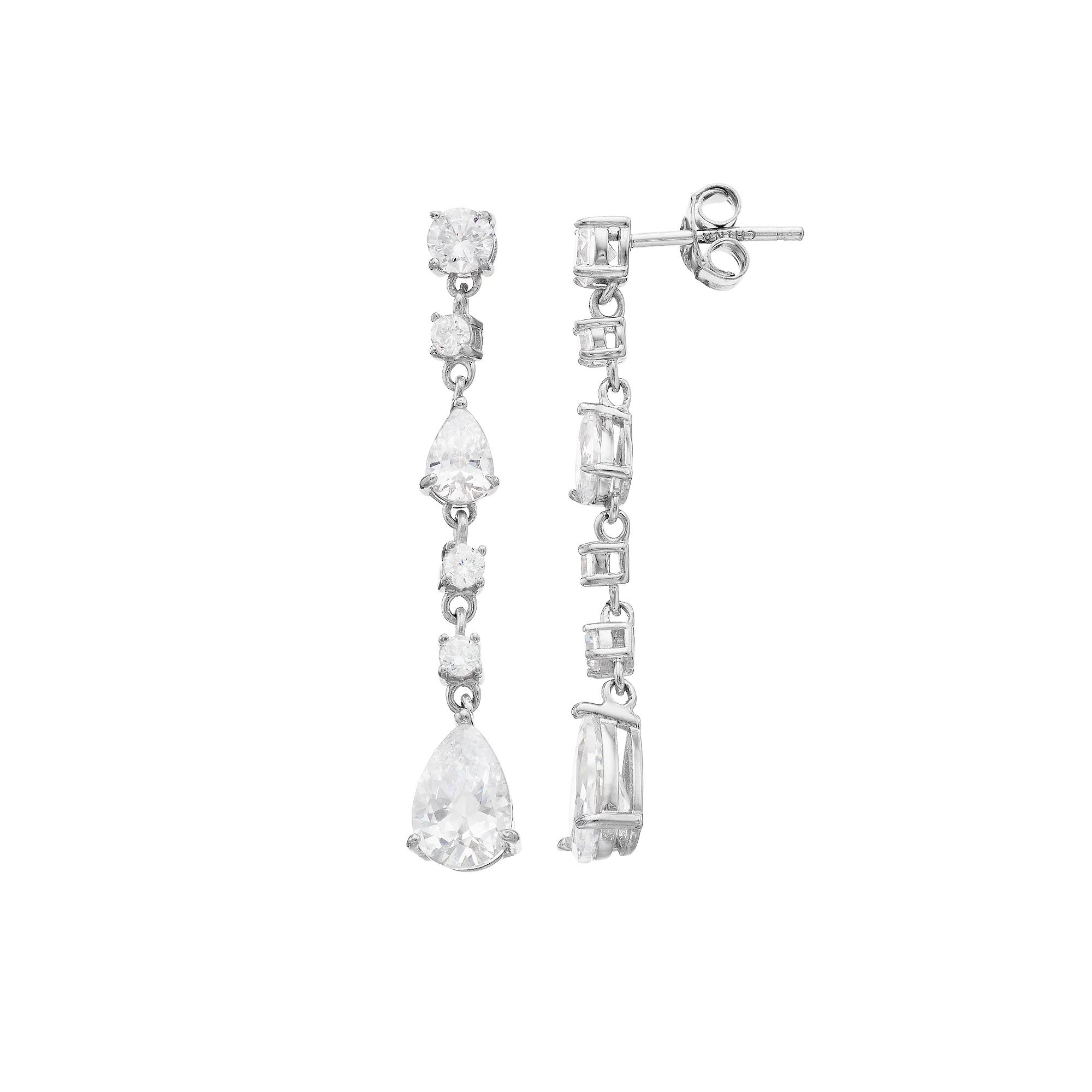 Sophie Miller Sterling Silver Cubic Zirconia Drop Earrings, Women's, Silvertone Product Image