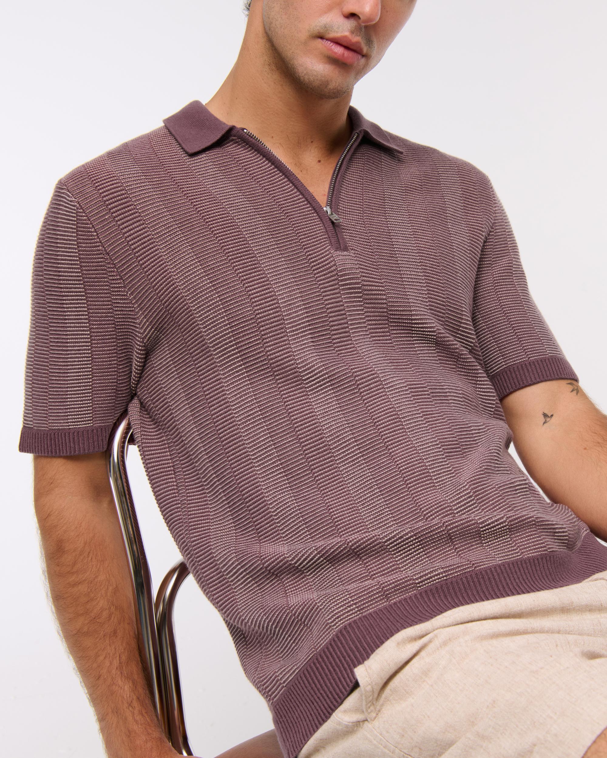 Contrast Textural Zip Sweater Polo Product Image