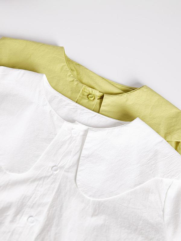 Loose Short Sleeves Solid Color Split-Joint Peter Pan Collar Blouses&Shirts Tops Product Image