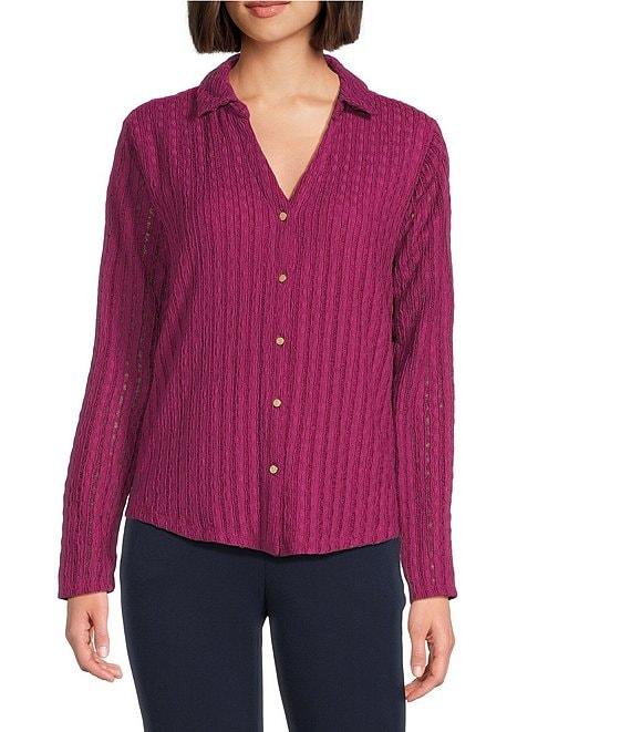 Investments Knit Long Sleeve Y-Neck Button Front Novelty Top Product Image