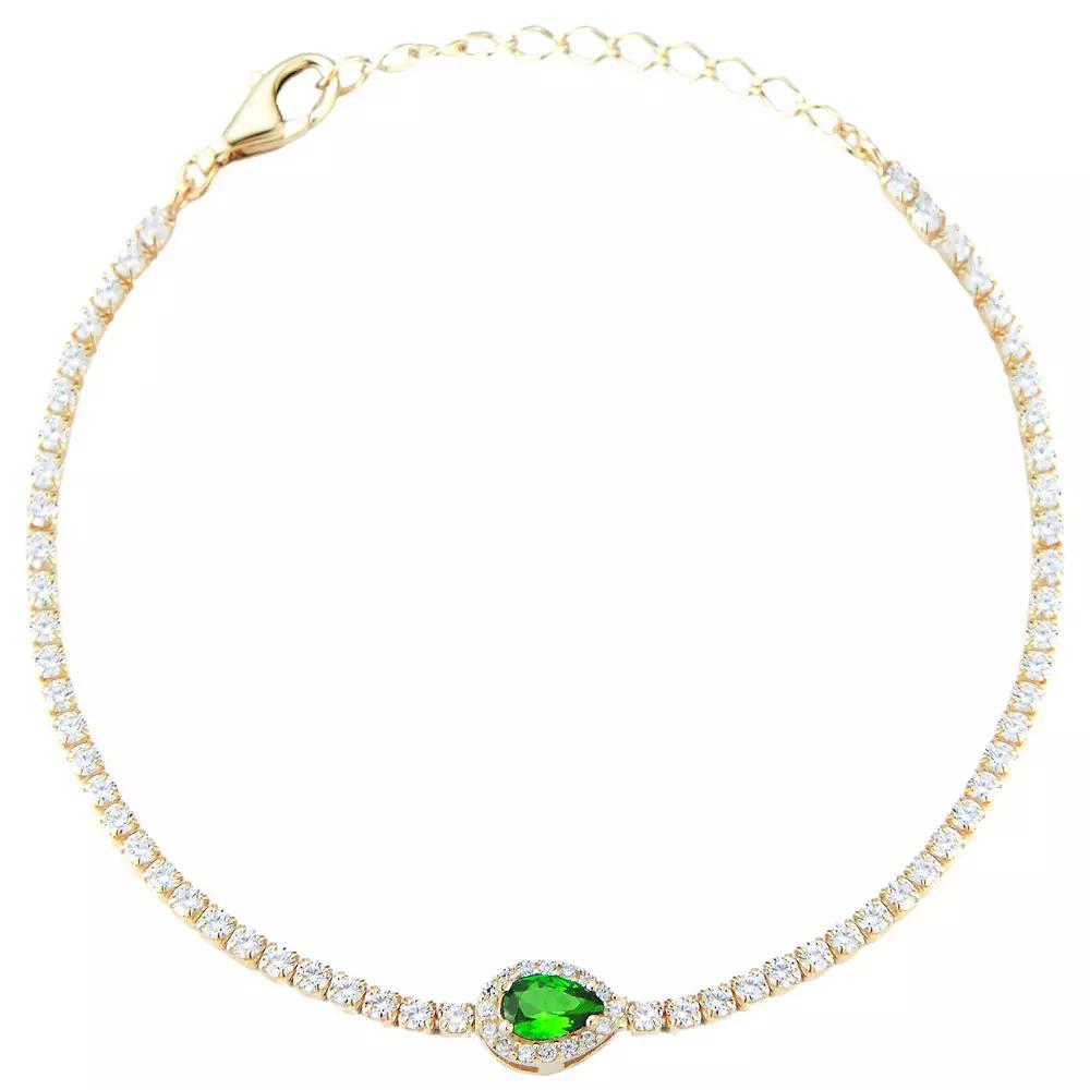 Sunkissed Sterling 14k Gold Over Silver Cubic Zirconia Tennis Bracelet, Women's, Size: 7", Gold Tone Green Product Image