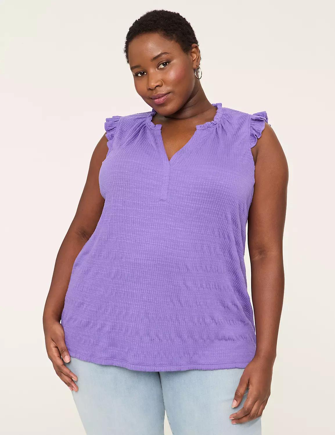 Sleeveless Ruffle Notch-Neck Top Product Image