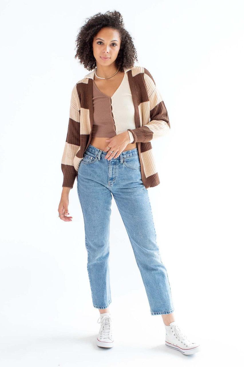 Brown and Beige Check Cardigan Product Image