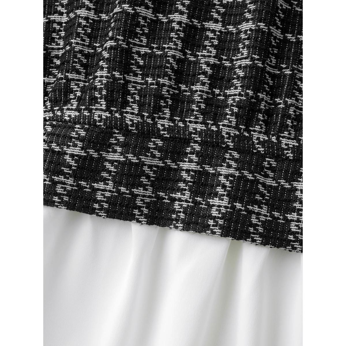 Plus Size Ivory Houndstooth Pattern Color Contrast Blouse Women Timeless Long Sleeve Lapel Collar Elegant Blouses BloomChic 18-20/2X Product Image