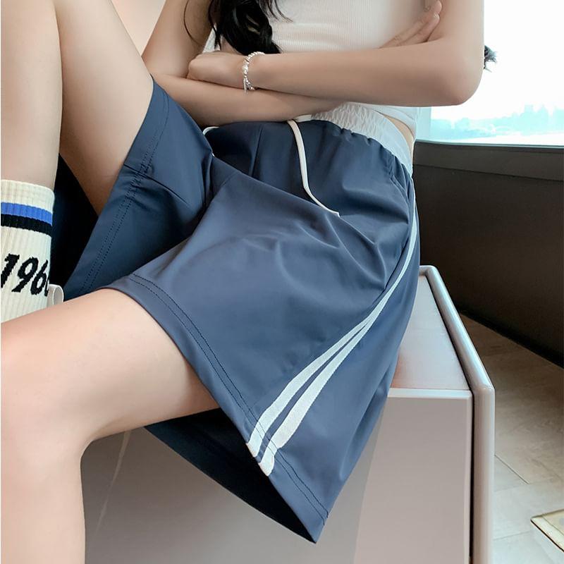 High Waist Color-Block Striped Wide-Leg Sweat Shorts Product Image