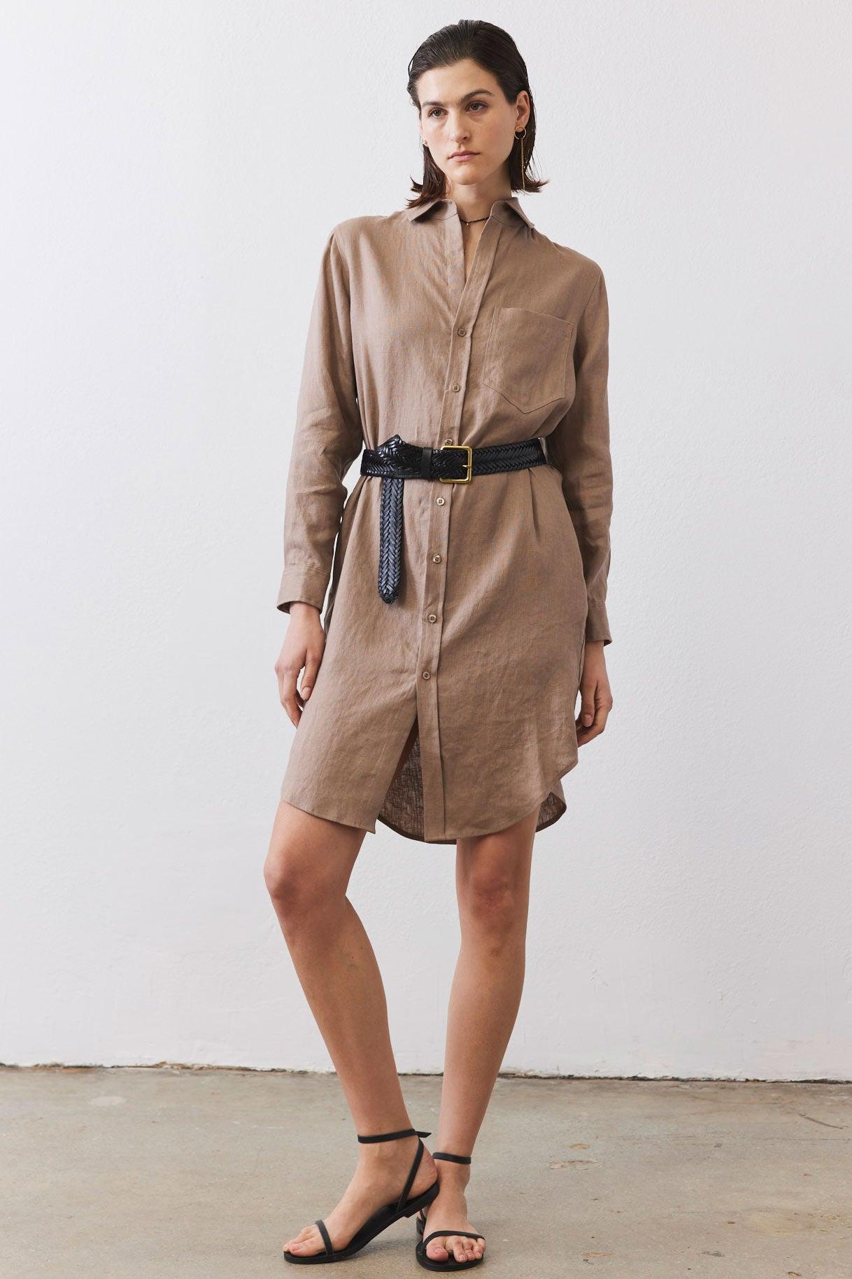 Linen Button Down Shirt Dress Product Image