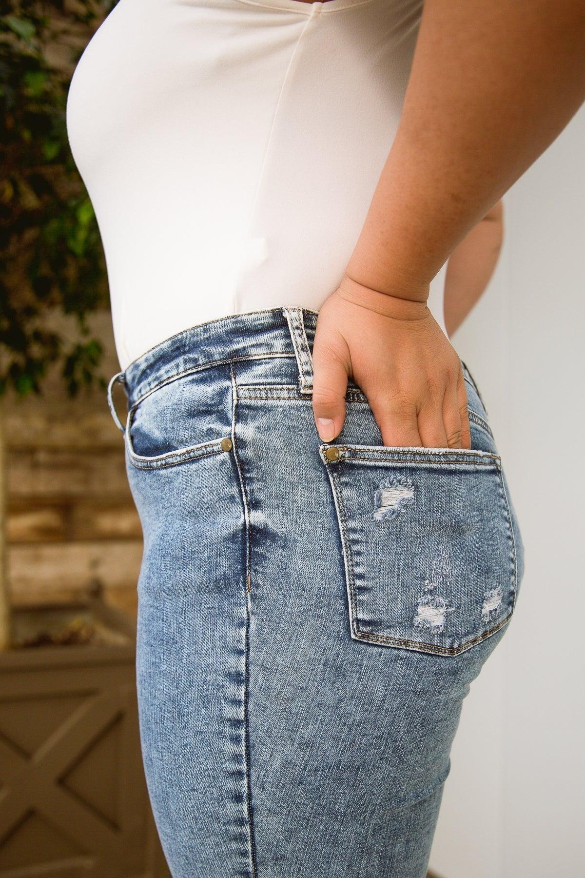 Acid Wash Destroyed Hem Skinny Jeans (Online Exclusive) Product Image