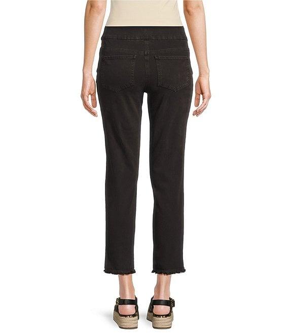 Multiples Solid Garment Dyed Straight Leg Fringe Hem Pull-On Ankle Pants Product Image