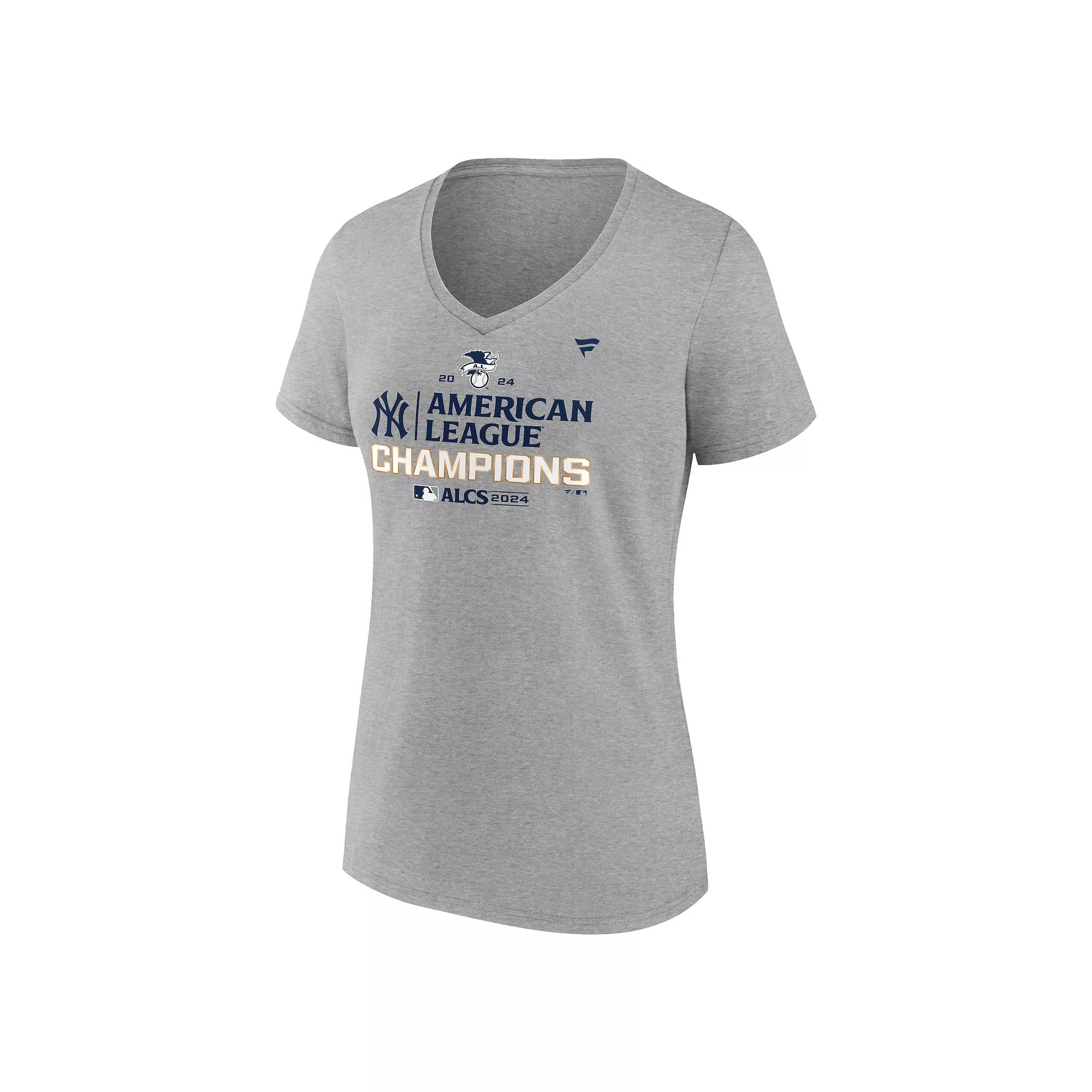 Women's Fanatics New York Yankees MLB 2024 American League Champions Locker Room V-Neck T-Shirt, Size: 3XL, Grey Gray Product Image