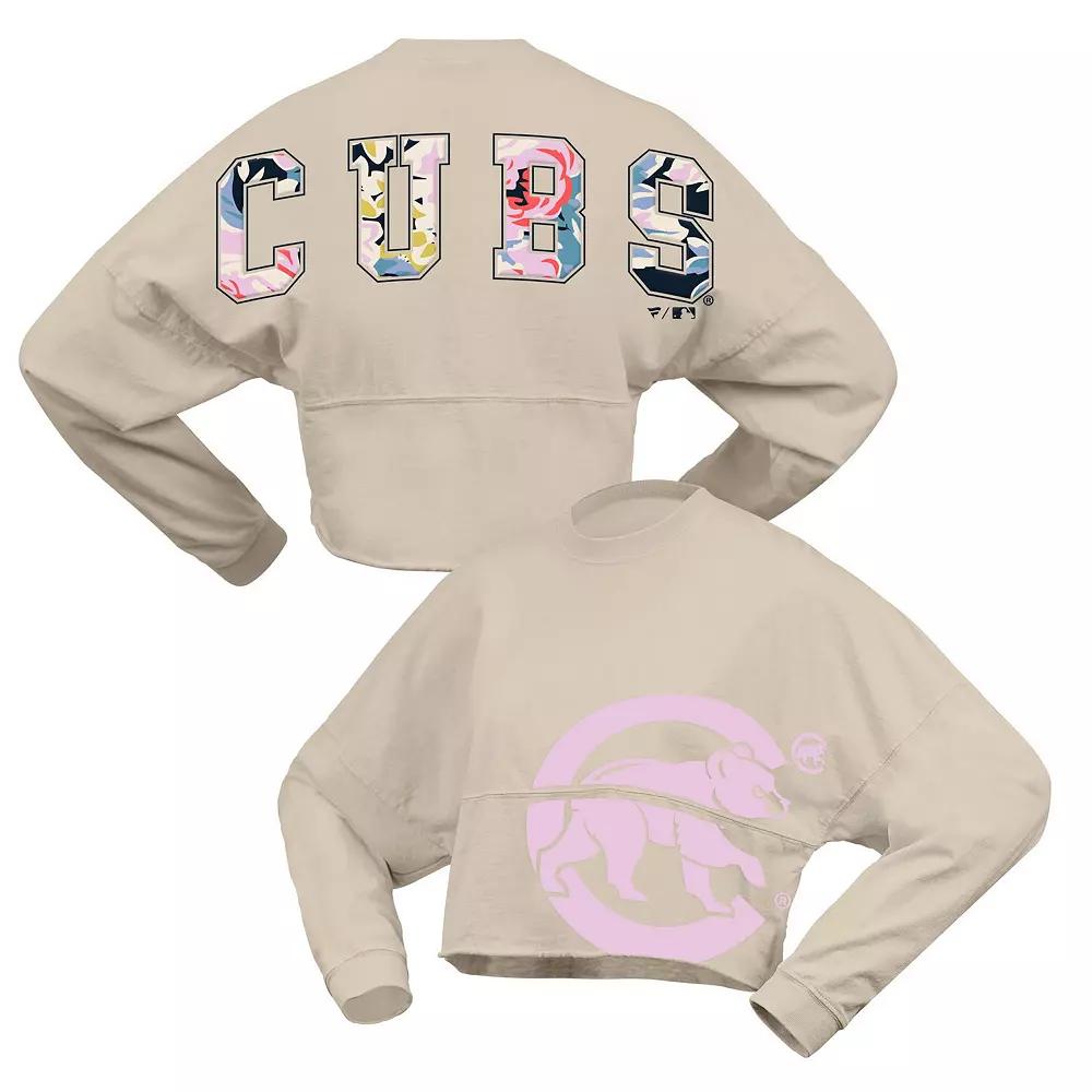Women's Fanatics Cream Chicago Cubs Floral Preppy Cropped Long Sleeve T-Shirt,  Product Image