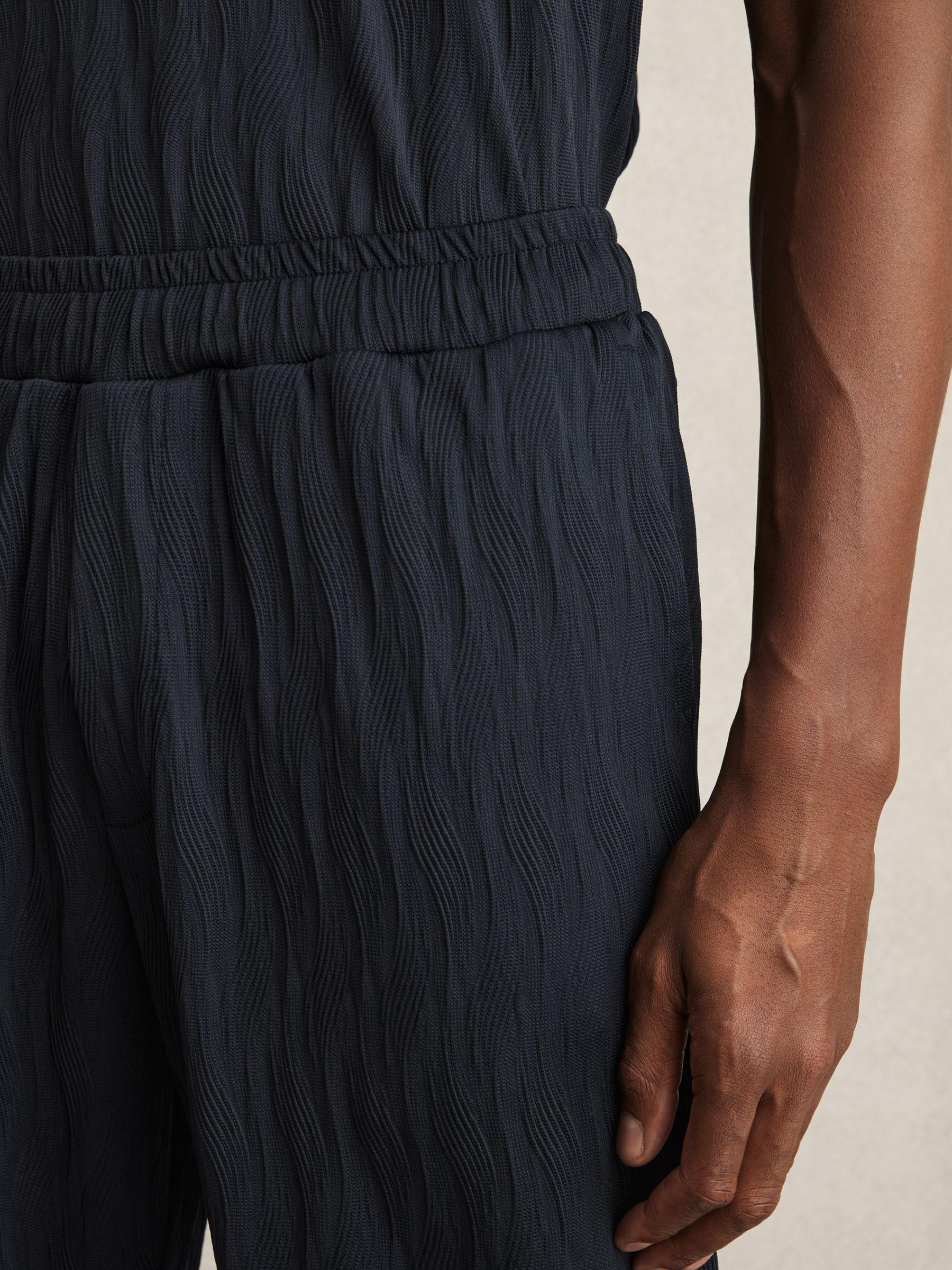 Wave-Jacquard Drawstring Trousers in Navy Product Image