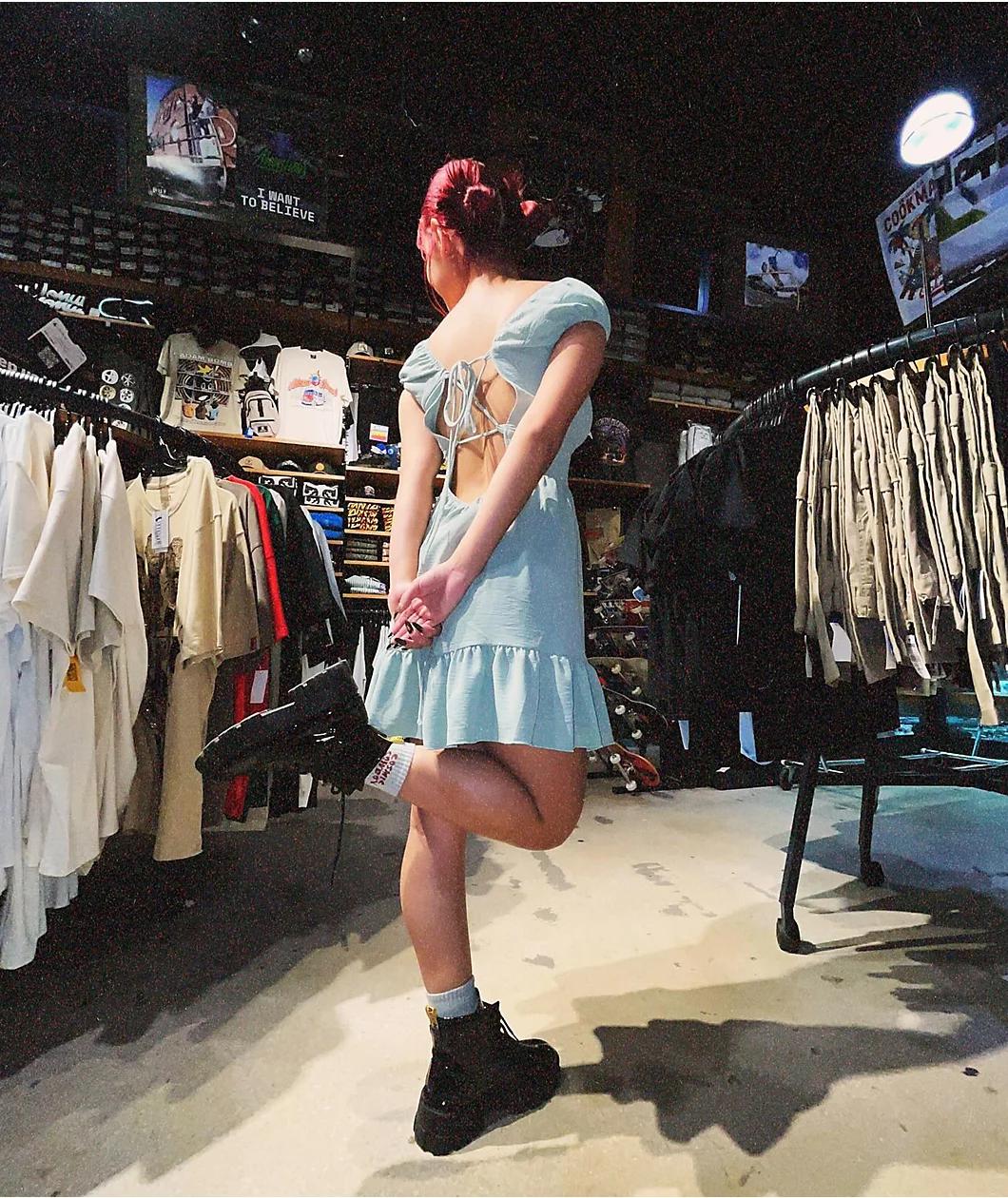 Spicychix Open Back Green Boho Mini Dress Product Image