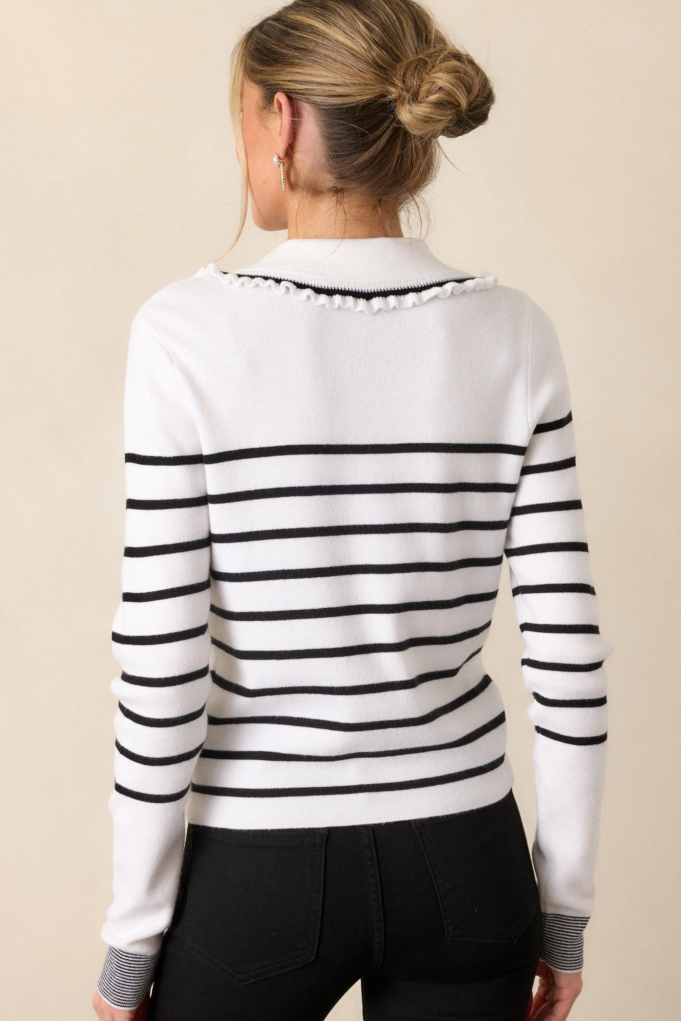 Breathe In White & Black Stripe Cardigan Product Image
