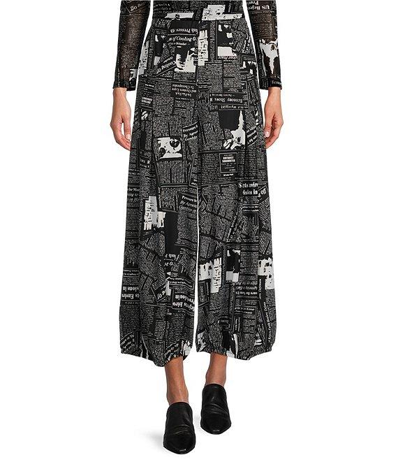 IC Collection Knit Newspaper Print Side Leg Balloon Pant Product Image