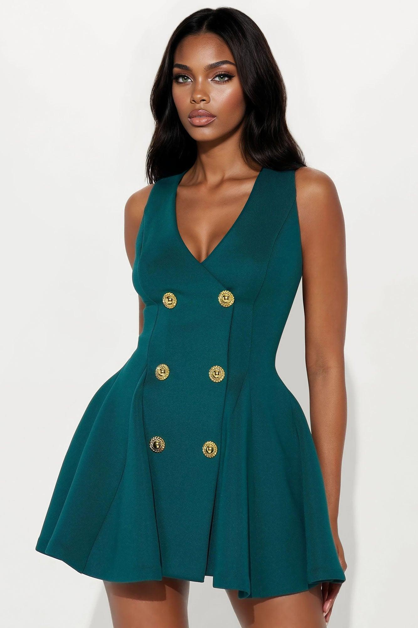 Queen Of Everything Pleated Mini Dress - Emerald Female Product Image