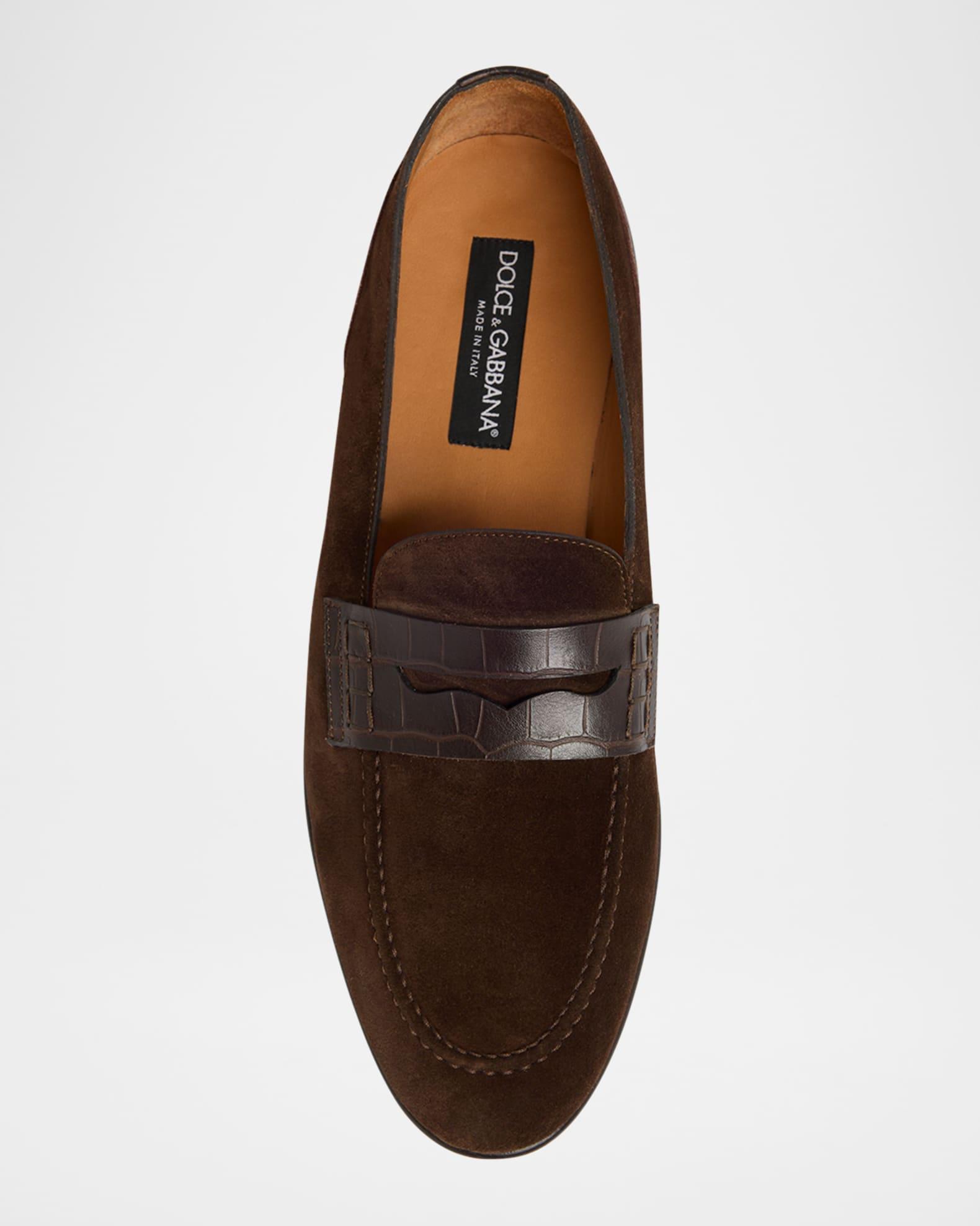 Men's Suede and Alligator Penny Loafers Product Image