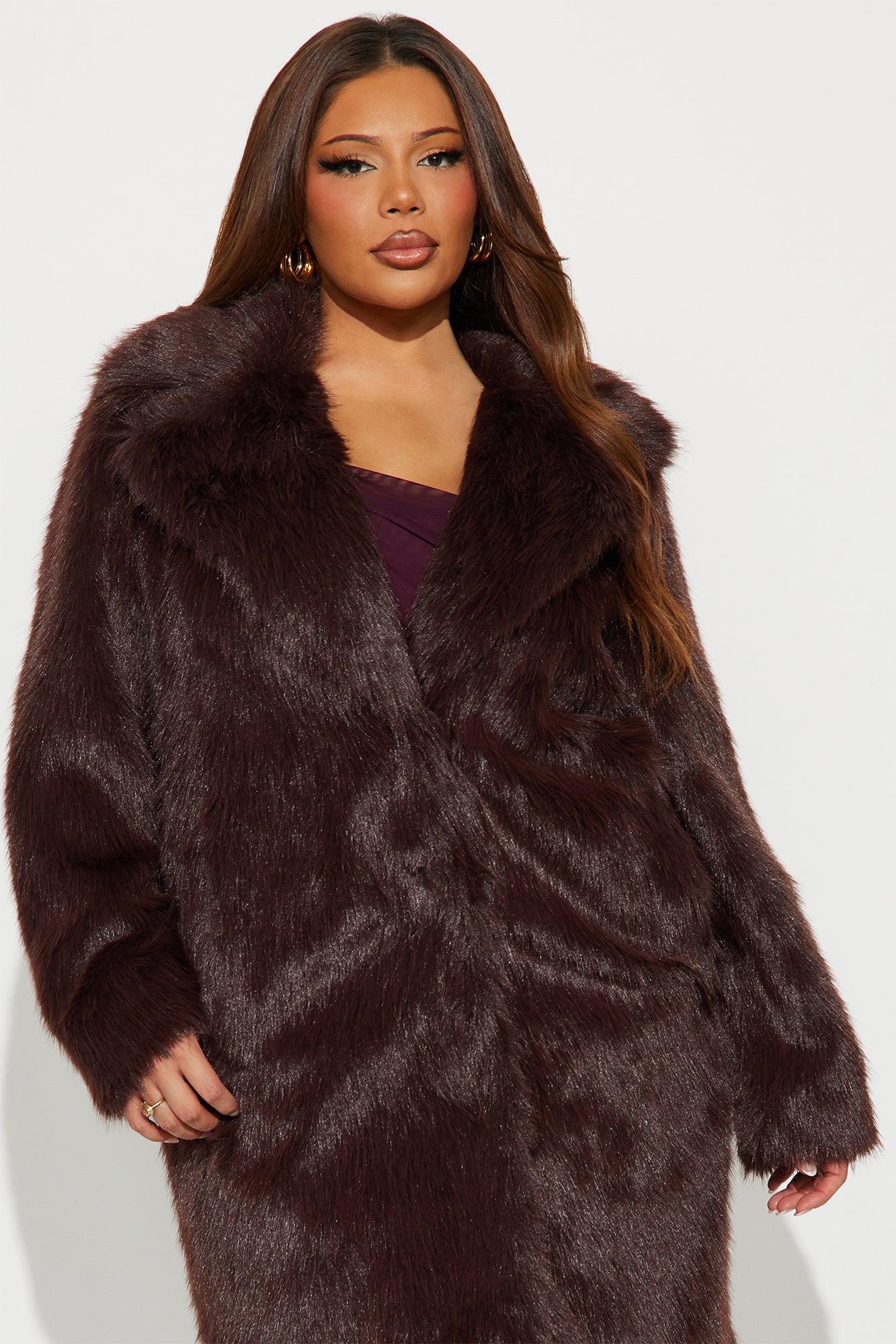 Steal The Show Faux Fur Coat - Brown Female Product Image