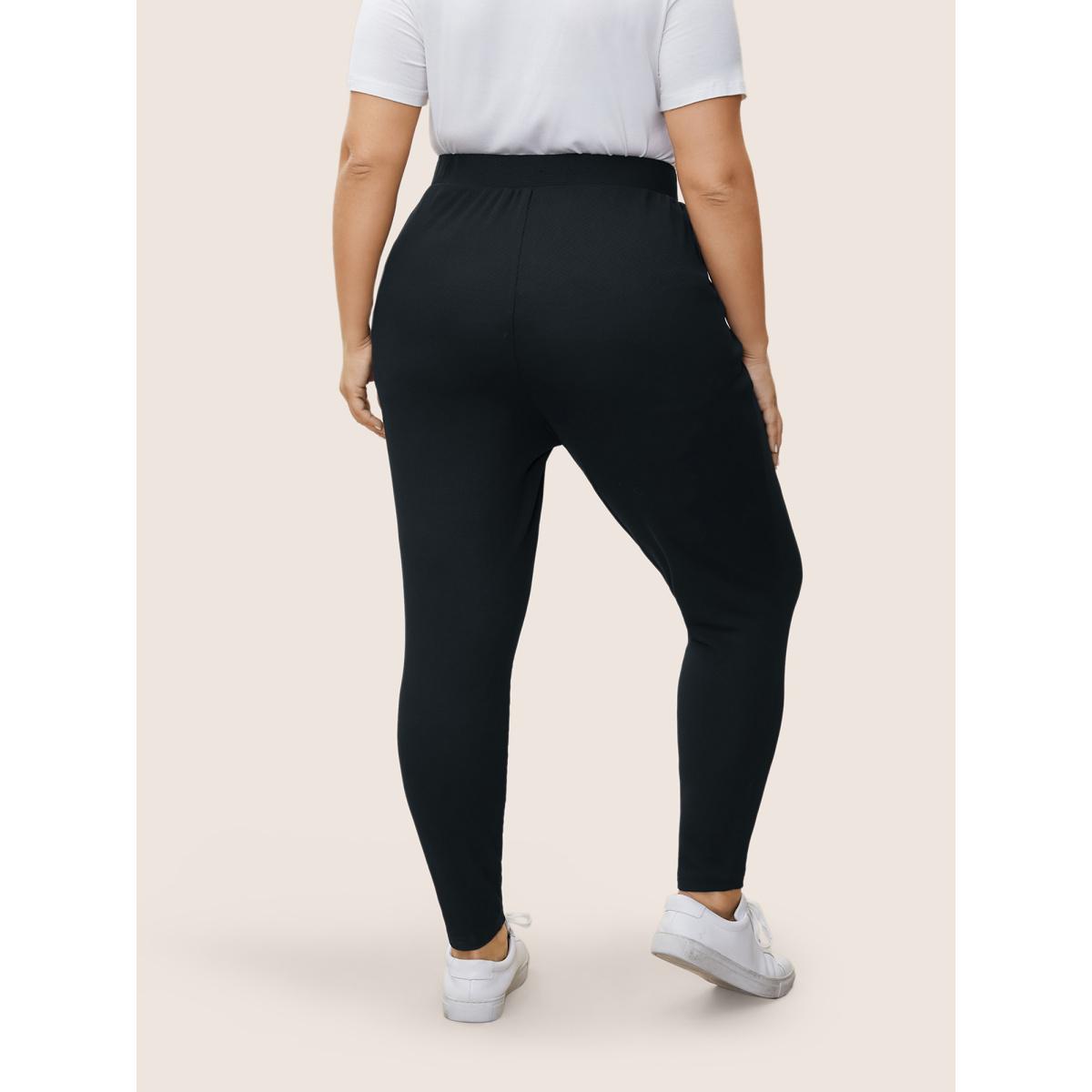 Plus Size Solid Mid Rise Gathered Elastic Waist Pants Women Black Work From Home Mid Rise Work Pants BloomChic 28/5X Product Image