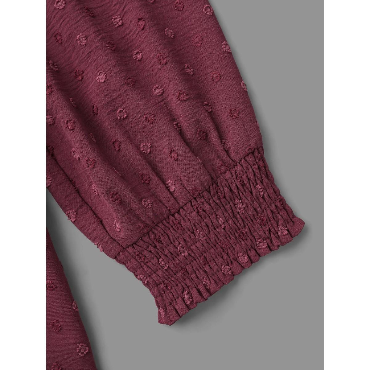 Plus Size Notched Collar Textured Smocked Cuffs Dress Plum Women At the Office Tucked seam Notched collar Elbow-length sleeve Curvy BloomChic 26/4X Product Image