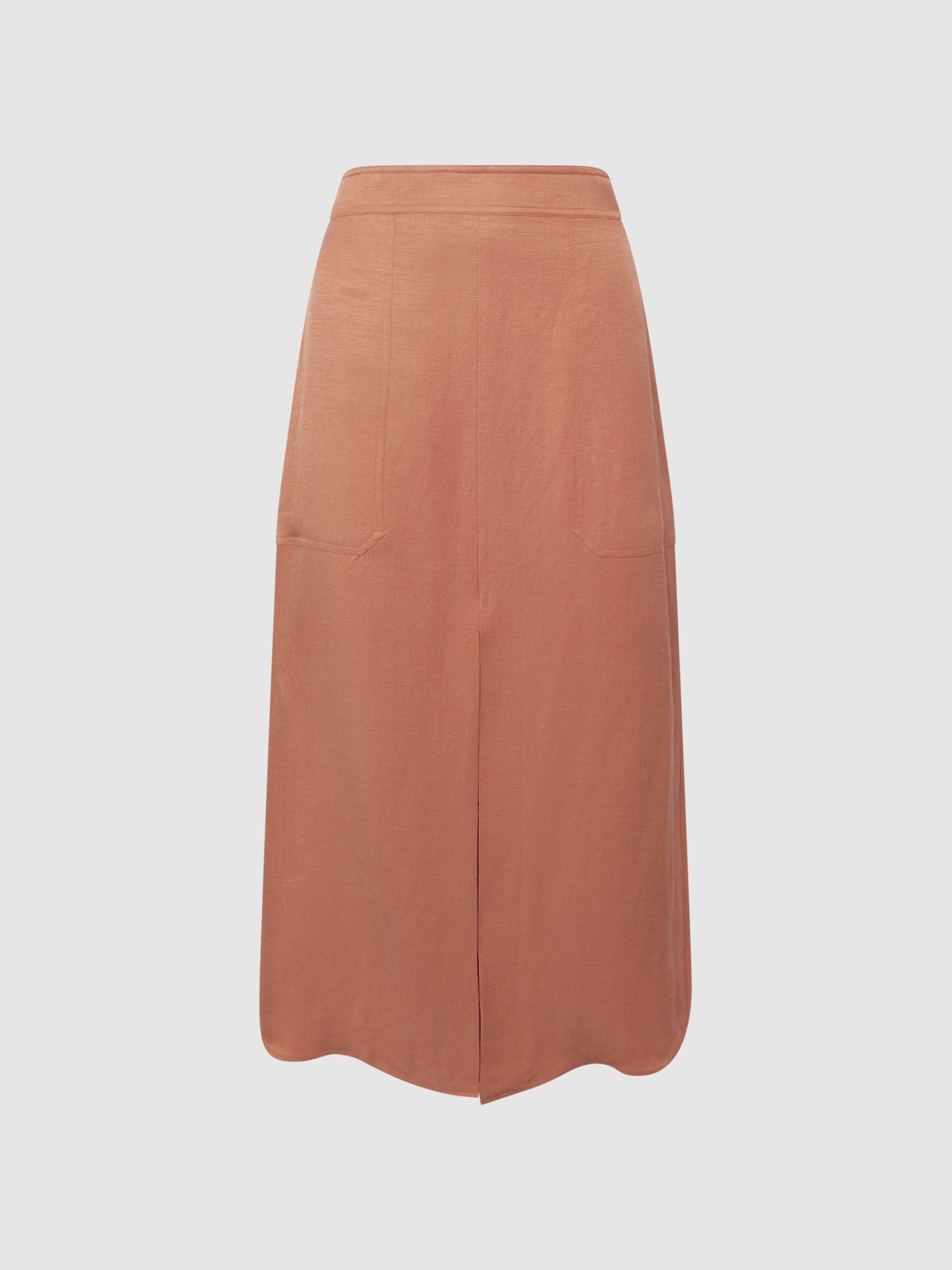 Linen High Rise Skirt in Rust Product Image