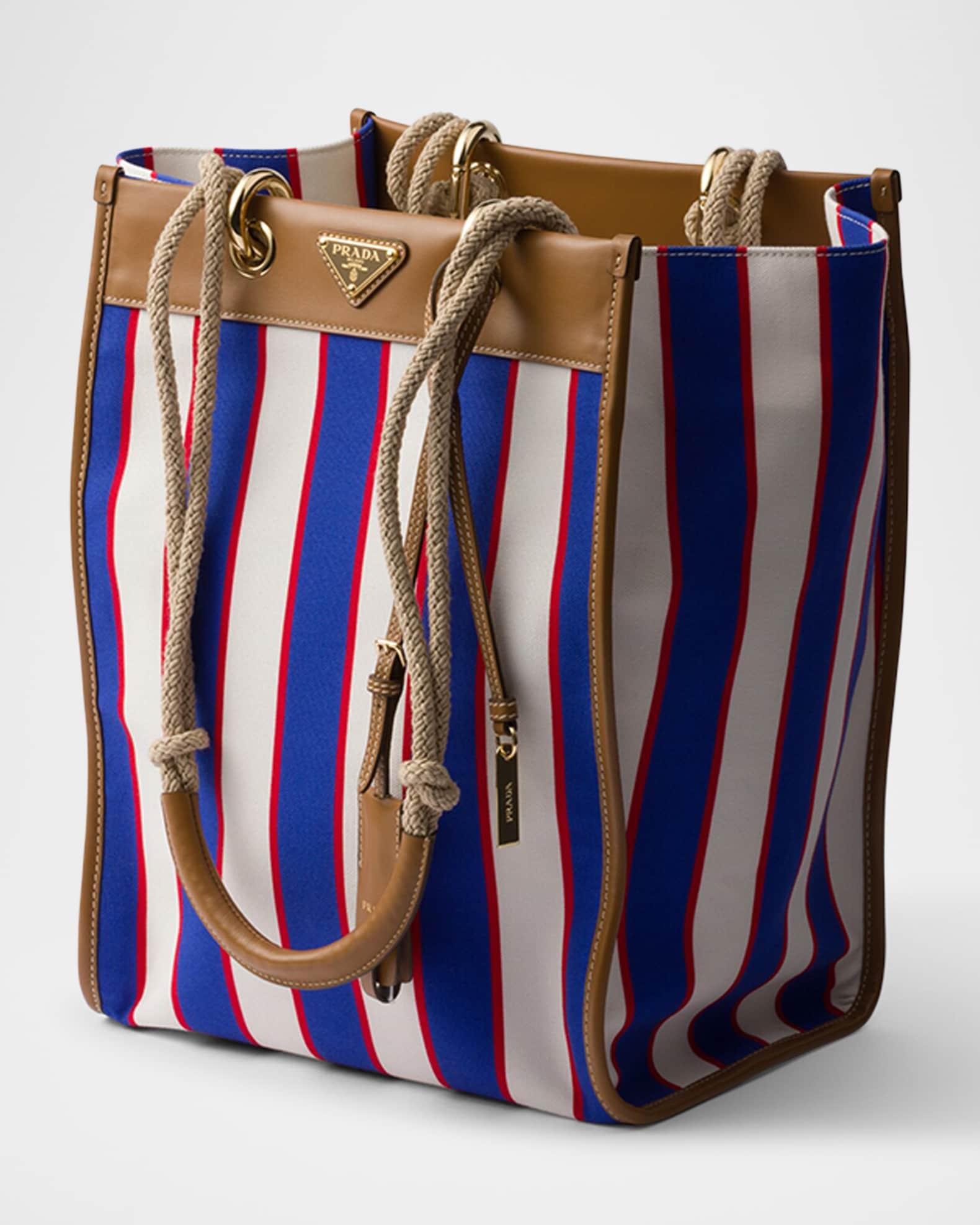 Large Striped Canvas and Leather Tote Bag Product Image